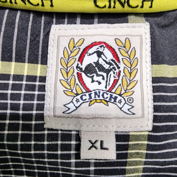 Cinch Shirt Mens XL Black White Yellow Plaid Long Sleeve Flip Cuff Button Down - Picture 8 of 12